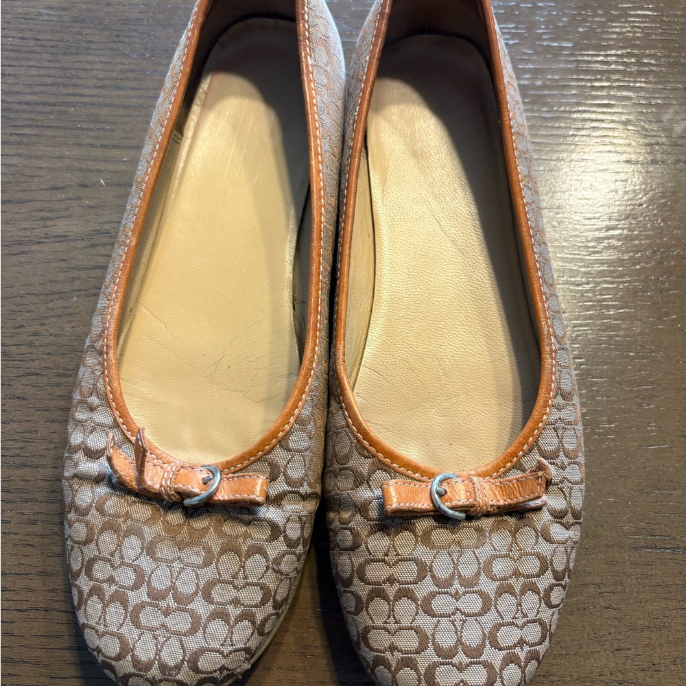 Coach Abigail Mini Signature Jacquard Canvas Ballet Flats Brown